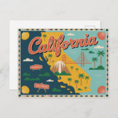 カリフォルニア州の地図図解入りの、写真付きの ポストカード (正面/裏面)