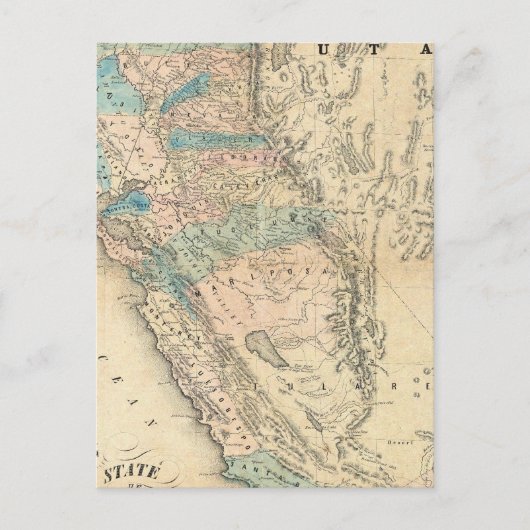 カリフォルニア州の地図 ポストカード (正面)