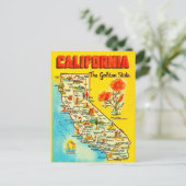 カリフォルニア州の地図 レトロデザイン ポストカード (スタンド正面)