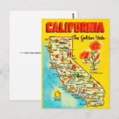 カリフォルニア州の地図 レトロデザイン ポストカード (正面/裏面)