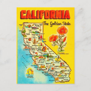 カリフォルニア州の地図 レトロデザイン ポストカード