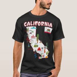 カリフォルニア州の地専攻の標、都市、国旗の地図 Tシャツ
