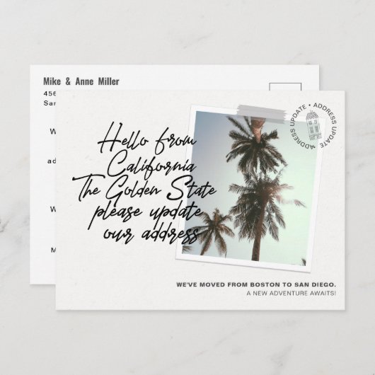 カリフォルニア州の州先移動発表 インビテーションポストカード (正面/裏面)