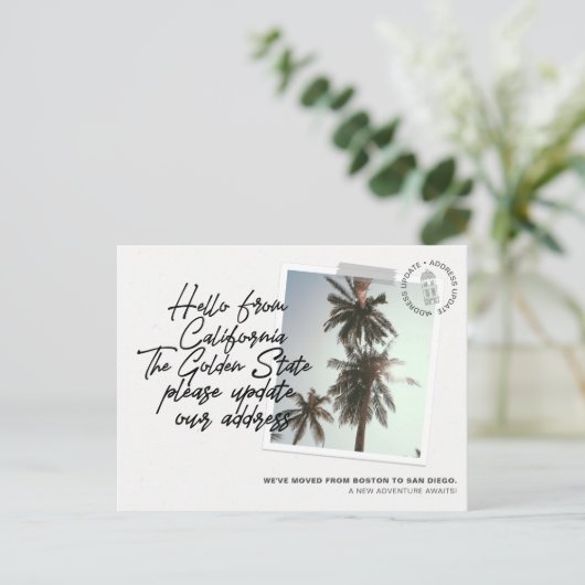 カリフォルニア州の州先移動発表 インビテーションポストカード (スタンド正面)
