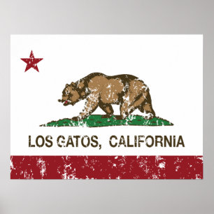 カリフォルニア州の旗Los Gatos ポスター