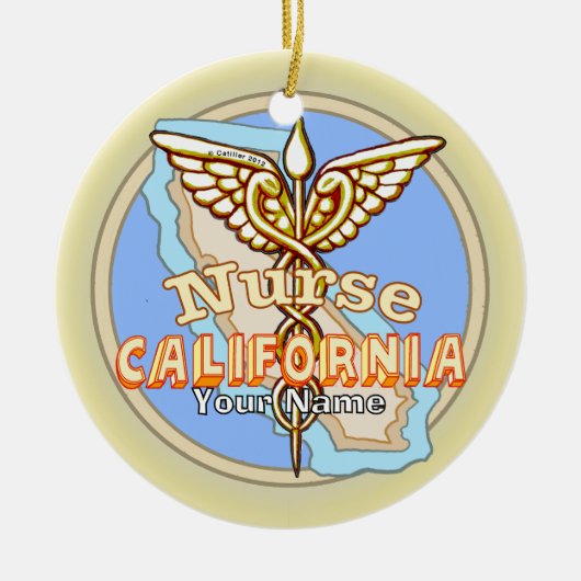 カリフォルニア州の看護師のカドゥケウス セラミックオーナメント (正面)
