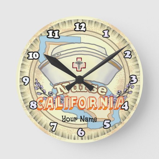 カリフォルニア州の看護師 ラウンド壁時計 (正面)