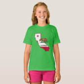 カリフォルニア州の輪郭と州旗 Tシャツ (正面フル)