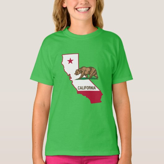 カリフォルニア州の輪郭と州旗 Tシャツ (正面)