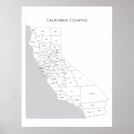 カリフォルニア州の郡名を持つ地図 ポスター