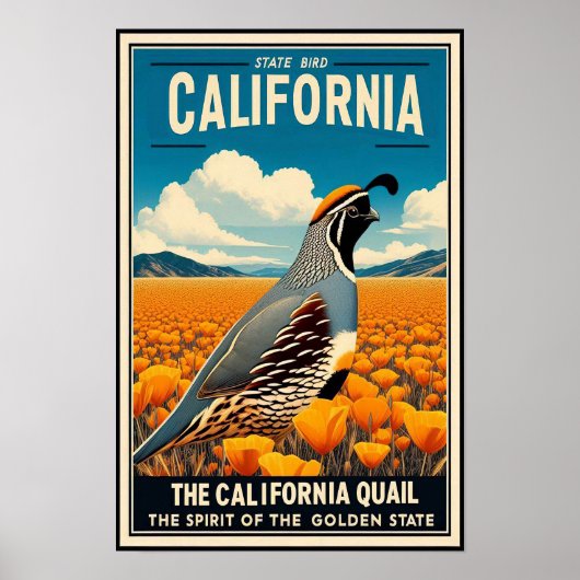 カリフォルニア州の鳥 - カリフォルニアウズラのヴィンテージ ポスター (正面)