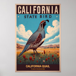 カリフォルニア州の鳥 - カリフォルニアウズラ ヴィンテージ ポスター