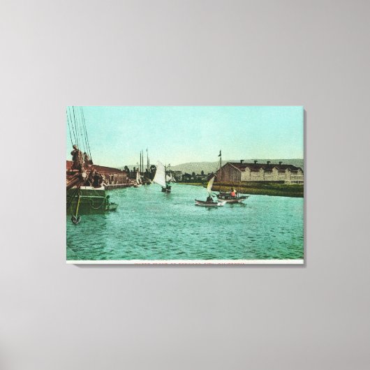 カリフォルニア州ウォーターフロントレッドウッドシティのビュー キャンバスプリント (正面)