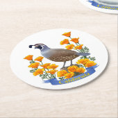 カリフォルニア州ウズルバード&ポピーフラワー ラウンドペーパーコースター (アングル)