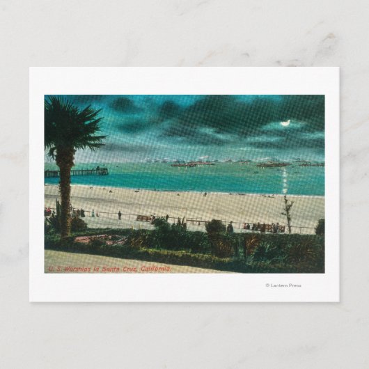 カリフォルニア州オーシャンサンタクルーズの米国軍艦の眺め ポストカード (正面)