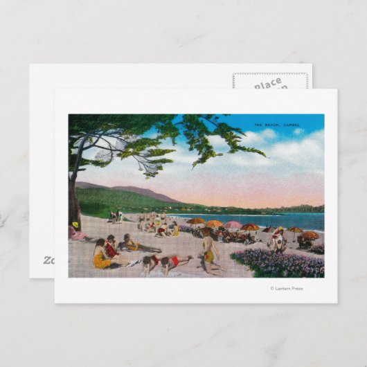 カリフォルニア州カーメルのビーチシーン ポストカード (正面/裏面)