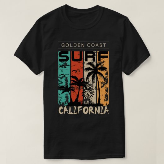 カリフォルニア州ゴールデンコースト、ヴィンテージサンセットグラフィック Tシャツ (デザイン正面)