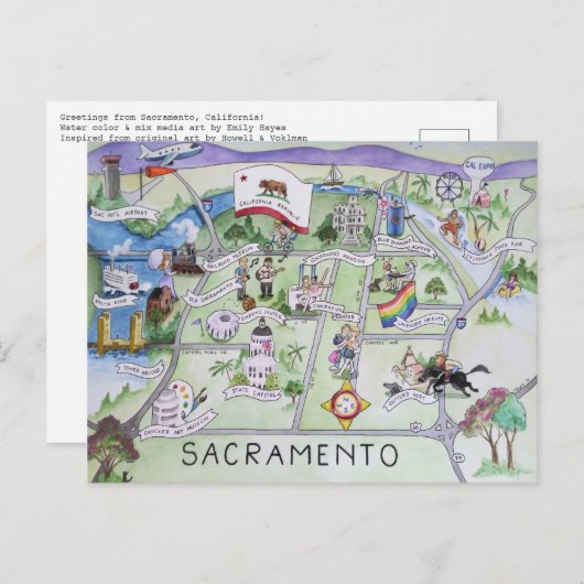 カリフォルニア州サクラメントからの挨拶！ ポストカード (正面/裏面)
