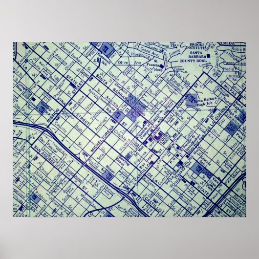 カリフォルニア州サンタバーバラヴィンテージ地図ポスター ポスター (正面)