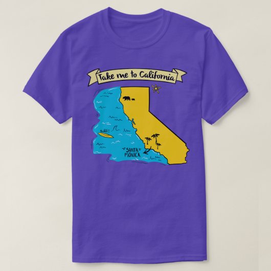 カリフォルニア州サンタモニカビーチ図 Tシャツ (デザイン正面)