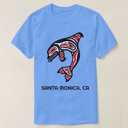 カリフォルニア州サンタモニカ先住民アメリカンOrca Killer Whale Tシャツ (デザイン正面)