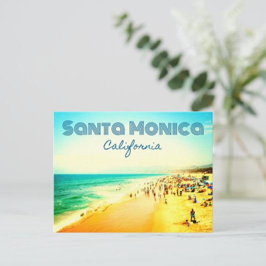 カリフォルニア州サンタモニカ夏のビーチシーン ポストカード (スタンド正面)
