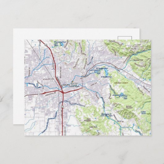 カリフォルニア州サンタローザの地図 ポストカード (正面/裏面)