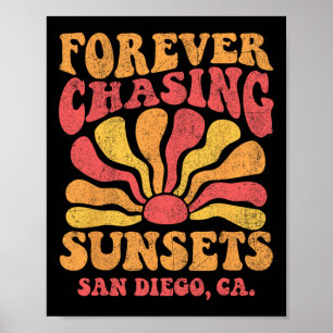 カリフォルニア州サンディエゴビーチの夕日を永遠に追い求めて ポスター