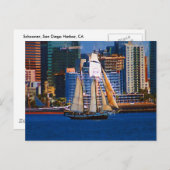 カリフォルニア州サンディエゴ・ハーバー・スクーナー ポストカード (正面/裏面)