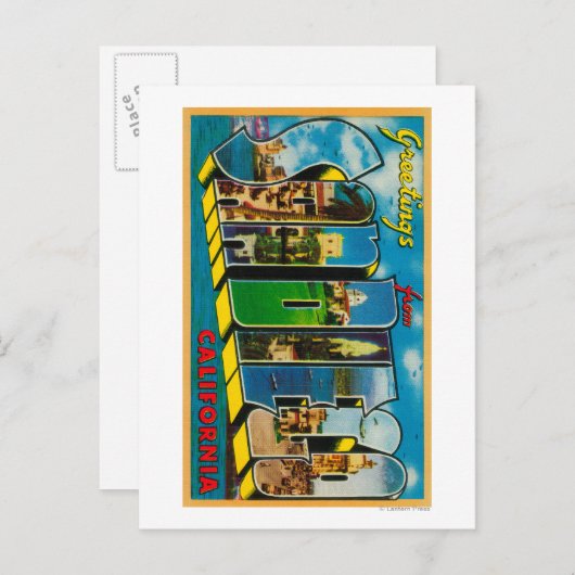 カリフォルニア州サンディエゴ – ラージ・レター・シーン ポストカード (正面/裏面)