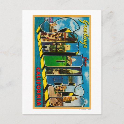 カリフォルニア州サンディエゴ – ラージ・レター・シーン ポストカード (正面)