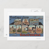 カリフォルニア州サンディエゴ – ラージ・レター・シーン ポストカード (正面/裏面)