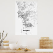 カリフォルニア州サンディエゴ（黒の白） ポスター (キッチン)