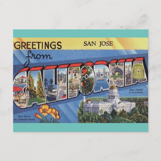カリフォルニア州サンノゼのヴィンテージ旅行はがき ポストカード (正面)