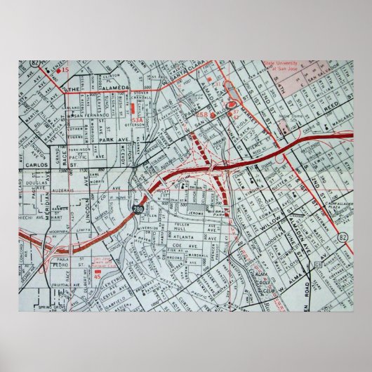 カリフォルニア州サンノゼヴィンテージマップのポスター ポスター (正面)