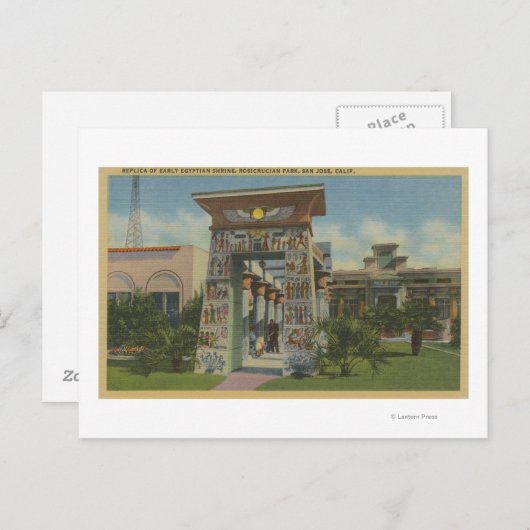 カリフォルニア州サンノゼ – エジプトの神社のレプリカ ポストカード (正面/裏面)