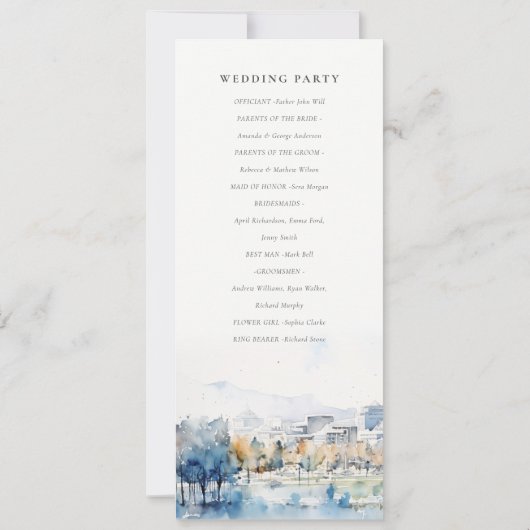 カリフォルニア州サンノゼ 水彩 結婚式 プログラム (裏面)