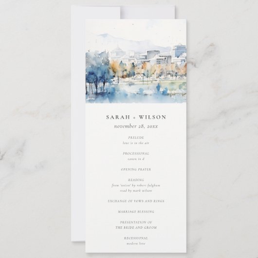 カリフォルニア州サンノゼ 水彩 結婚式 プログラム (正面)