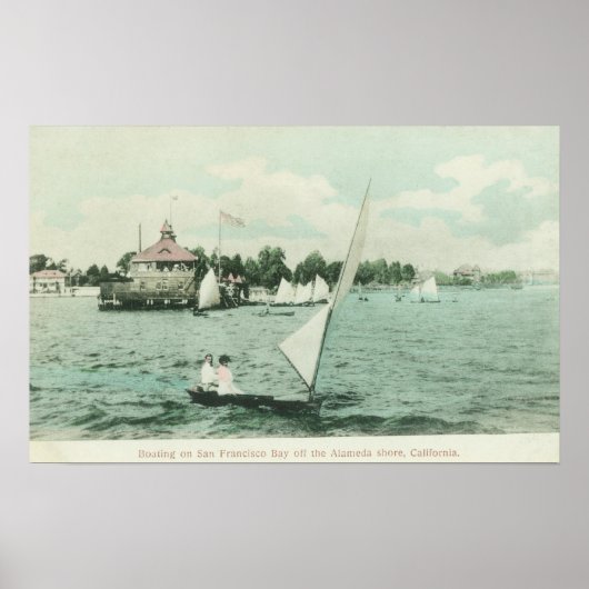 カリフォルニア州サンフランシスコのベイアラメダでボートを漕ぐ ポスター (正面)