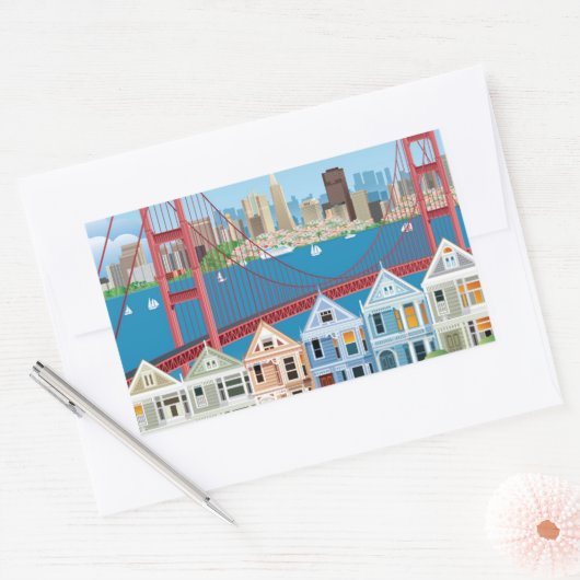 カリフォルニア州サンフランシスコ |湾のそばの街 長方形シール (封筒)