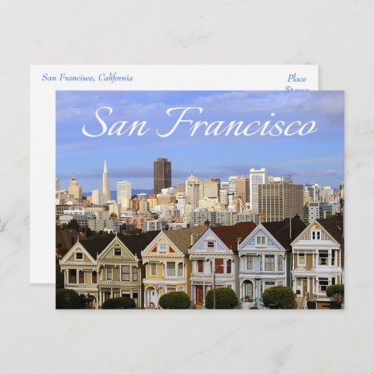 カリフォルニア州サンフランシ色彩の鮮やかスコスカイライン ポストカード (正面/裏面)