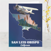 カリフォルニア州サンルイスオビスポの地図 ポストカード (黄色い花)