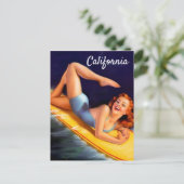 カリフォルニア州サーファー・ガール・ヴィンテージがピンと張る ポストカード (スタンド正面)