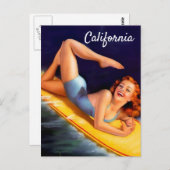 カリフォルニア州サーファー・ガール・ヴィンテージがピンと張る ポストカード (正面/裏面)
