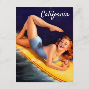 カリフォルニア州サーファー・ガール・ヴィンテージがピンと張る ポストカード