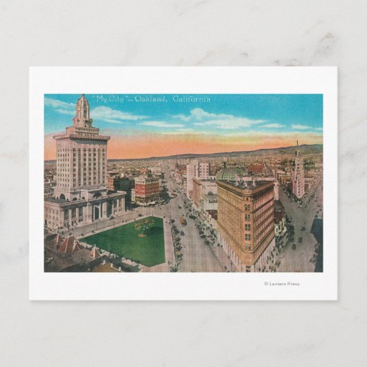 カリフォルニア州シティオークランドの空中表示 ポストカード (正面)