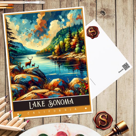 カリフォルニア州ソノマ湖 | ビンテージ風の絵画 ポストカード