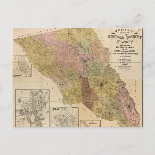 カリフォルニア州ソノマ郡の公式地図（1900年） ポストカード (正面)