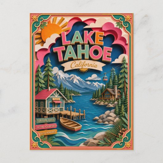カリフォルニア州タホ湖のペーパーアート ポストカード (正面)