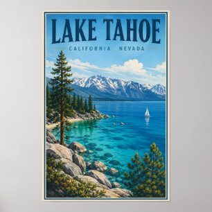 カリフォルニア州タホ湖ネバダ州イラスト旅行 ポスター